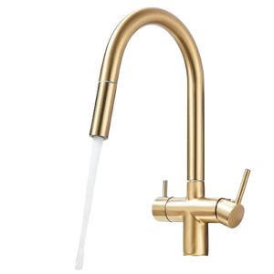 Jana | Rubinetto estensibile a 3 vie premium oro opaco | Rubinetto osmosi da cucina in acciaio inox |. Filtro 3 connessioni ad arco alto