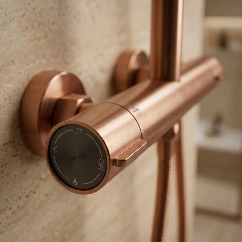 Set Doccia Da Incasso Con Termostatato Drop Brush Copper
