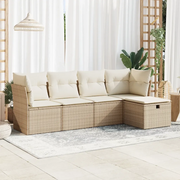 Set Divano da Giardino 5 pz con Cuscini Beige in Polyrattan 3325264