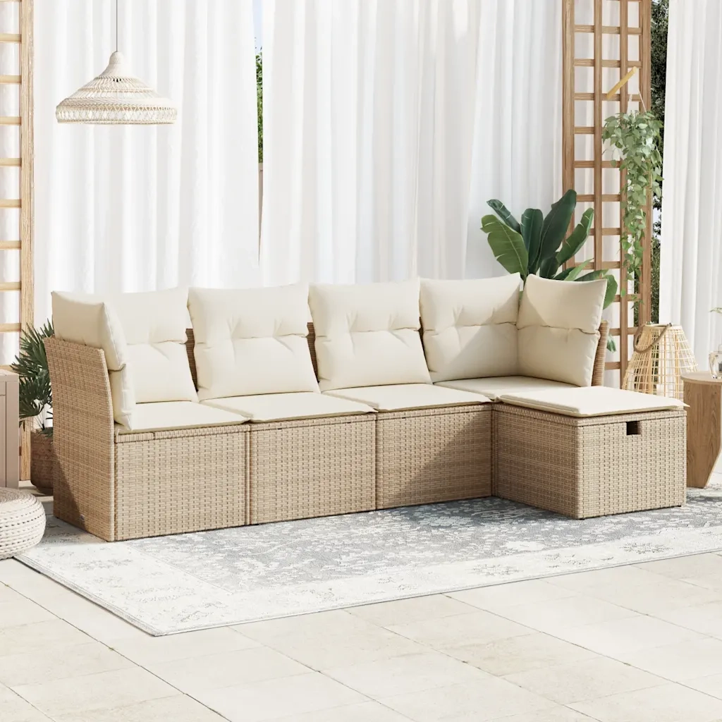 Set Divano da Giardino 5 pz con Cuscini Beige in Polyrattan 3325264
