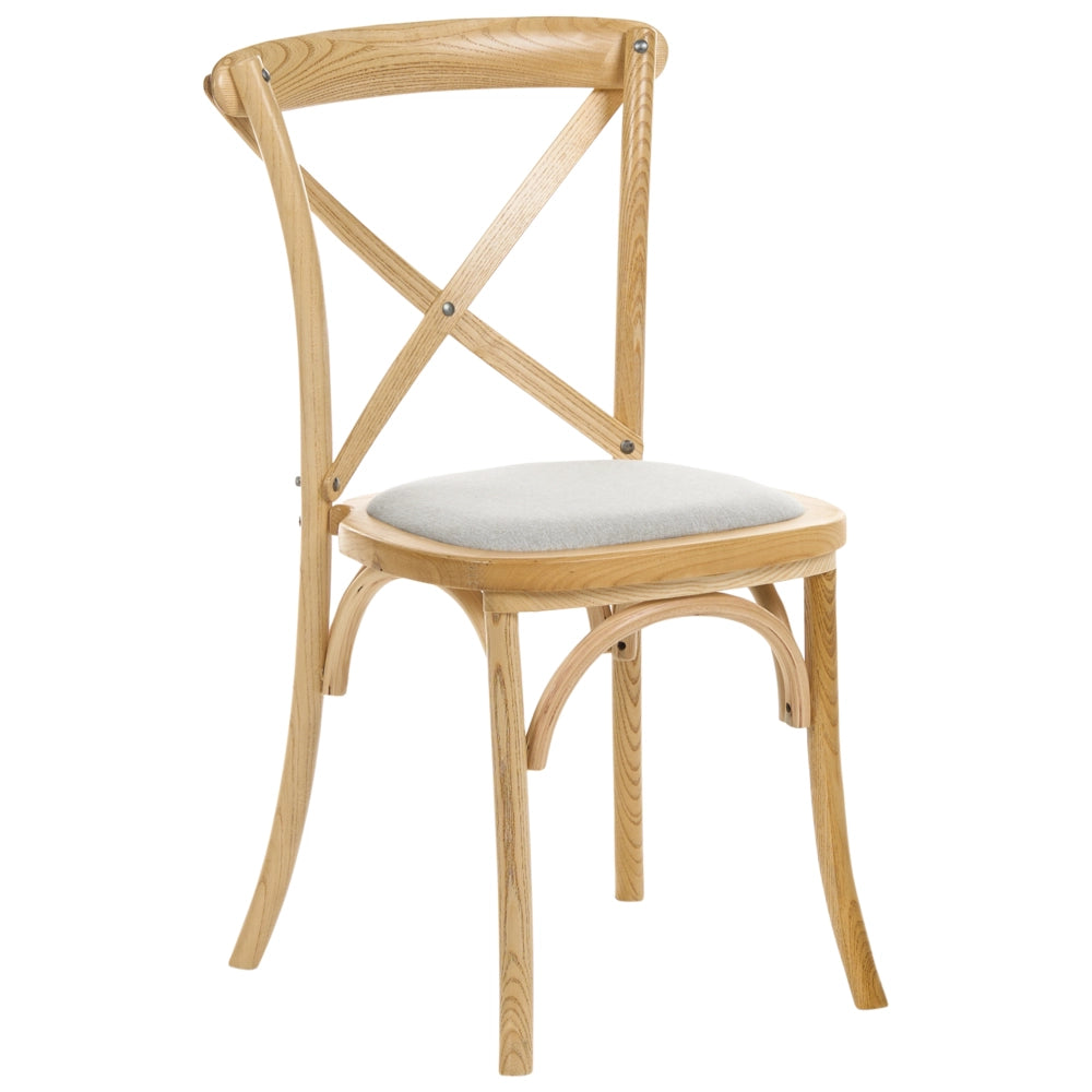 Set di 2 sedie da pranzo con struttura in legno marrone chiaro e beige, seduta imbottita, schienale a croce, stile rustico