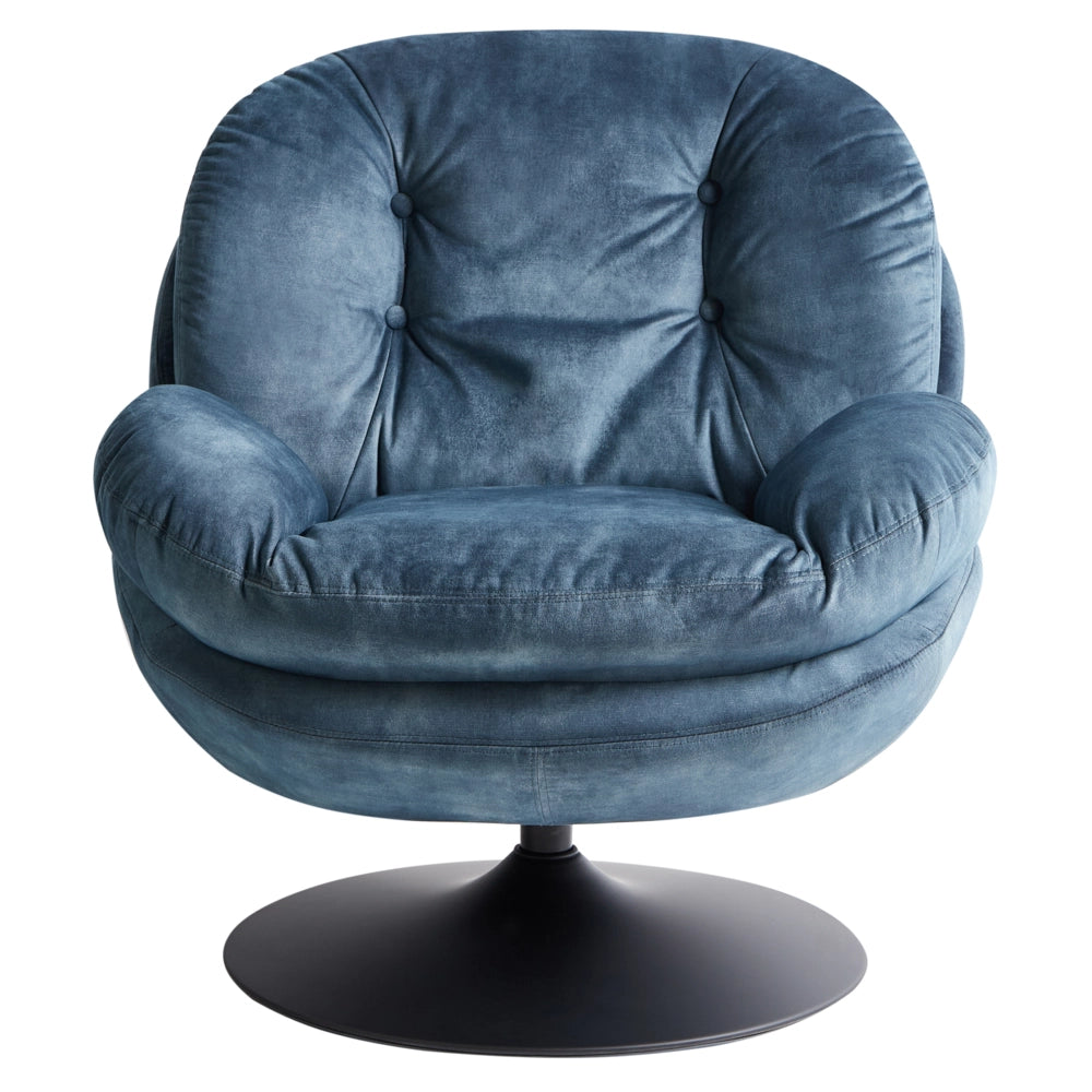 Poltrona girevole Velluto blu scuro Base singola con sedile imbottito Button Tufted