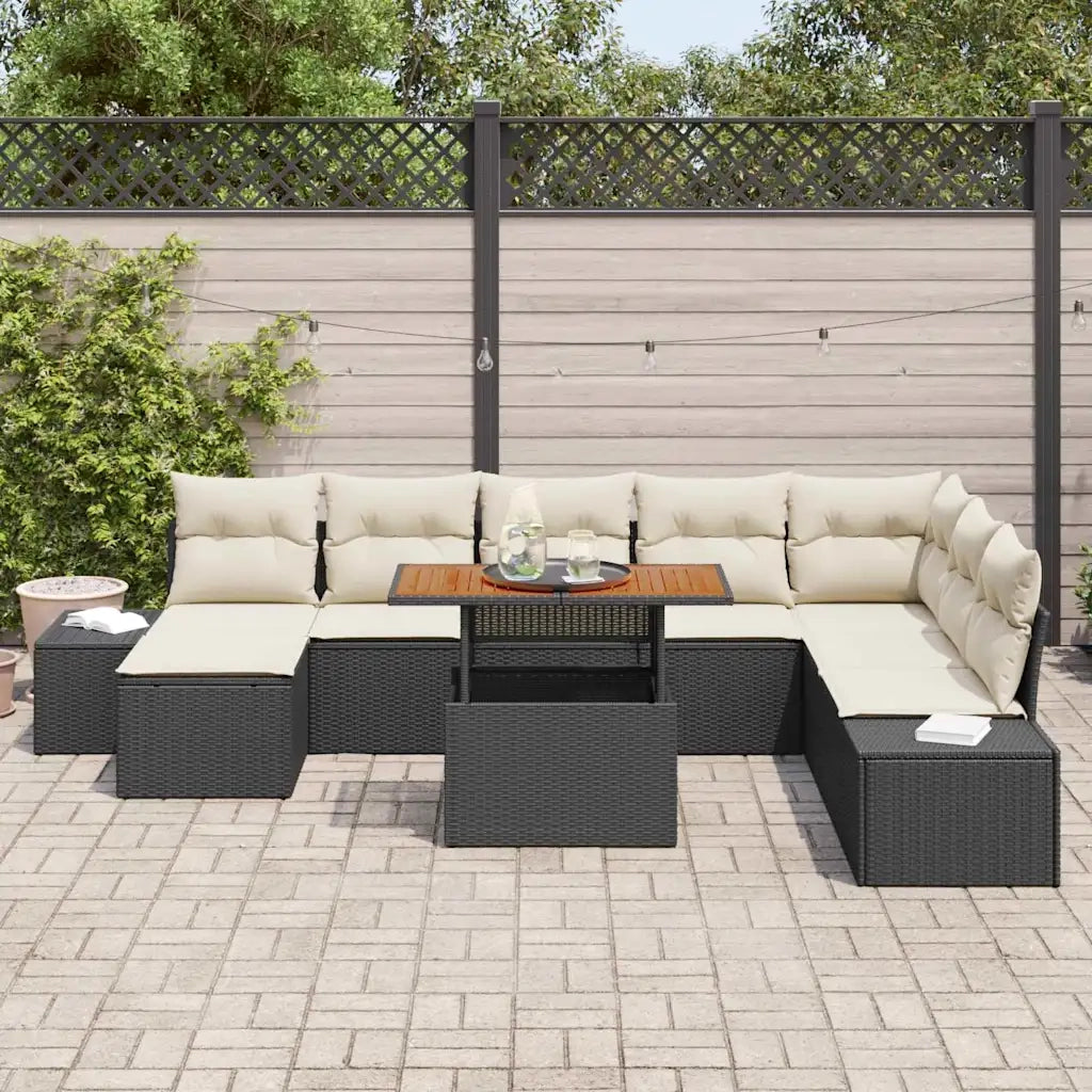 Set da Pranzo per Giardino con cuscino 9 pcs Nero e Crema 3349998