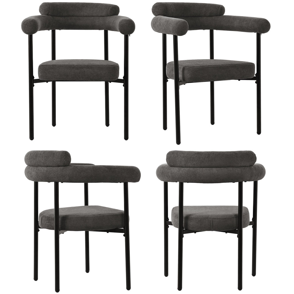 Sedia da pranzo in tessuto effetto scamosciato con schienale ergonomico e seduta ampia in ferro grigio scuro