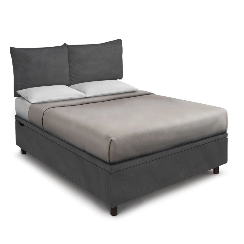 Letto imbottito Matrimoniale 180x200 cm Soft - Contenitore,Microfibra,Grigio
