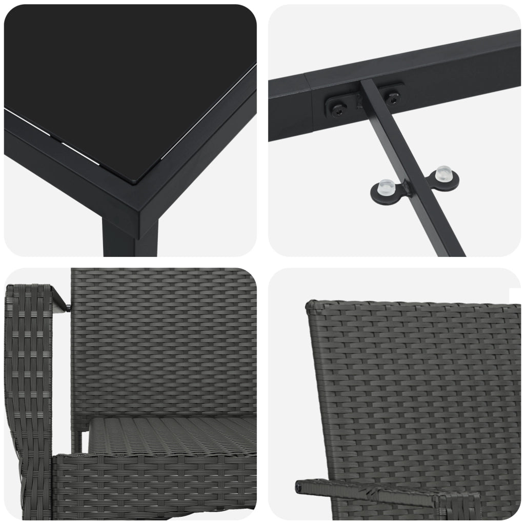Set pranzo giardino 9 pezzi cuscini Nero Polyrattan