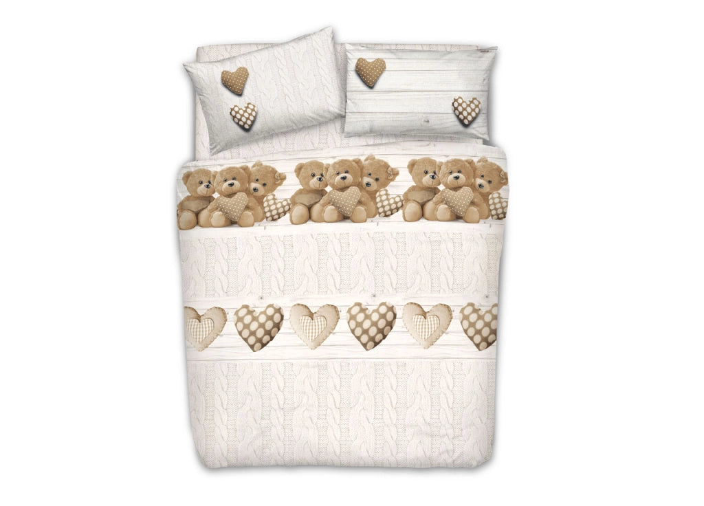 Copripiumino Sacco Piumone Pensieri Delicati 100% Cotone Dis. New Orsetti - Singolo - Beige
