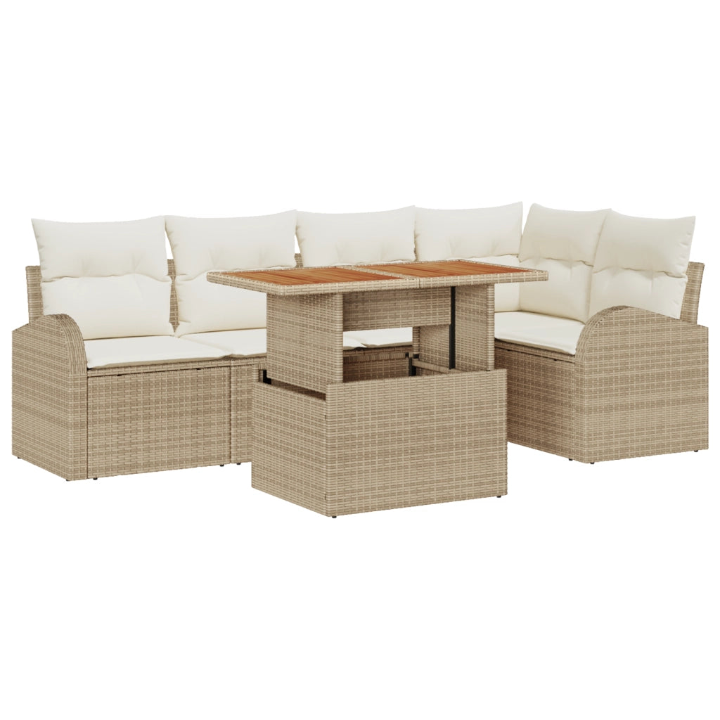 Set Divano da Giardino 6 pezzi con Cuscini Beige Rattan