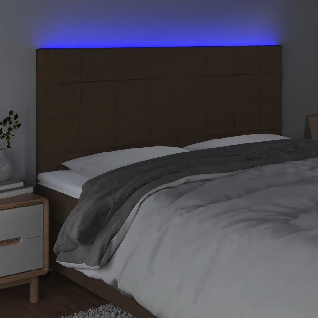 Testiera a LED-Testata con LED Marrone Scuro 180x5x118/128 cm in Tessuto 481527