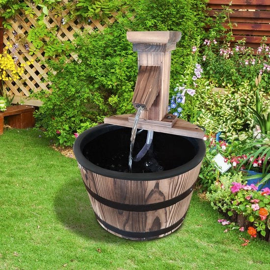 Fontana per Giardino in Legno di Pino - Naturale - 10,63 cm x 10,63 cm x 14,57 cm