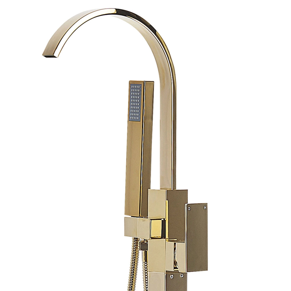 Rubinetto per vasca da bagno Rubinetto per vasca freestanding in ottone dorato lucido con doccetta a pavimento Design moderno
