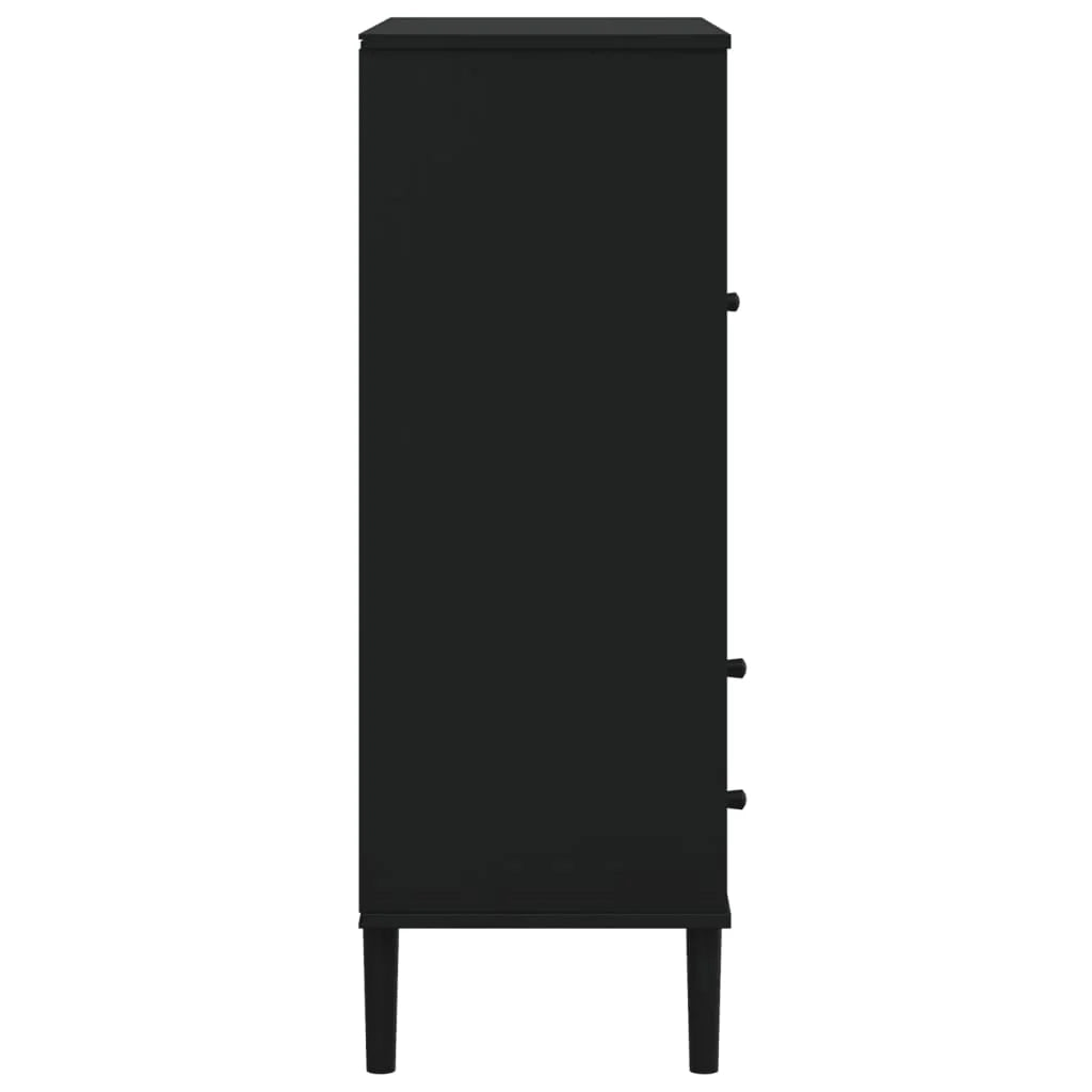 Buffet credenza cassettiera armadio mobile contenitore organizer per cucina soggiorno salotto effetto rattan 90 x 40 x 112 cm legno massello di pino nero 02_0036242