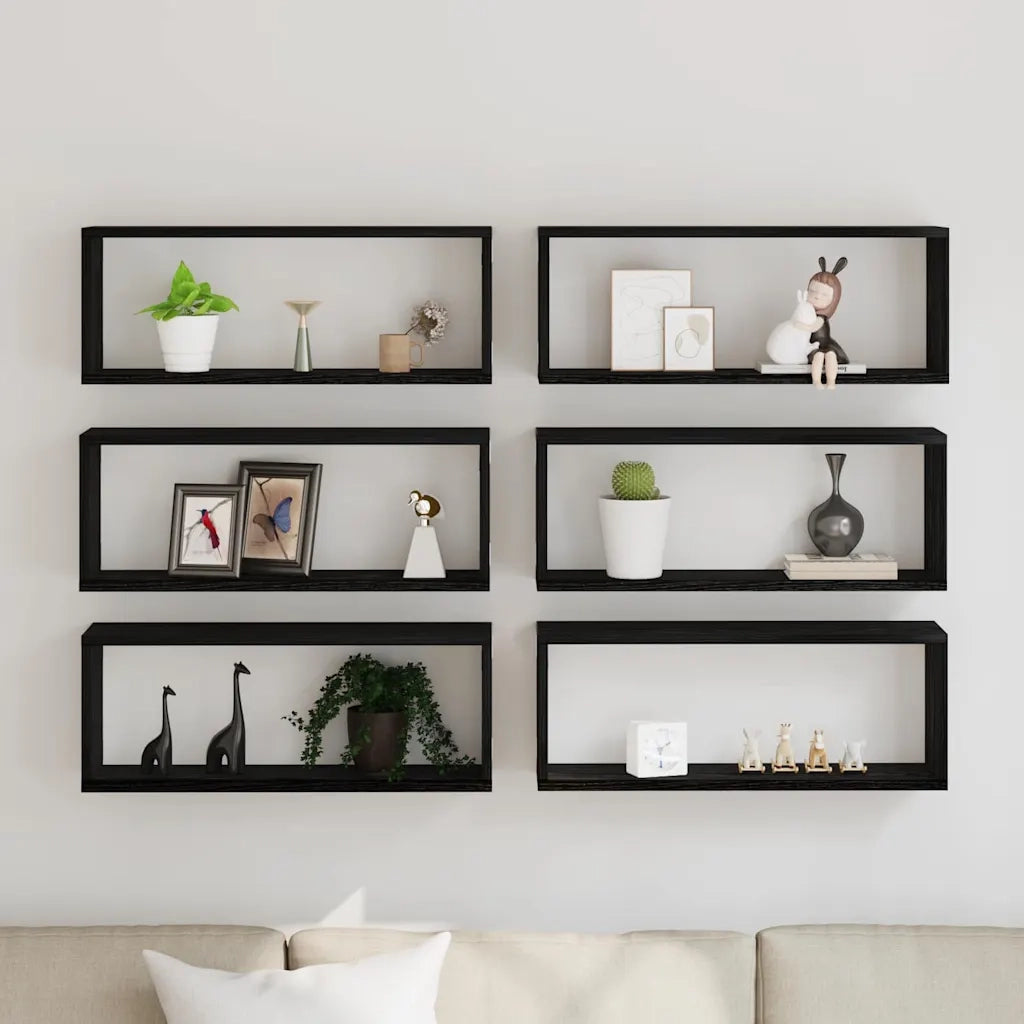 6 pz Scaffali da Parete | Mensola sospesa Rovere Nero 60 x 15 x 23 cm