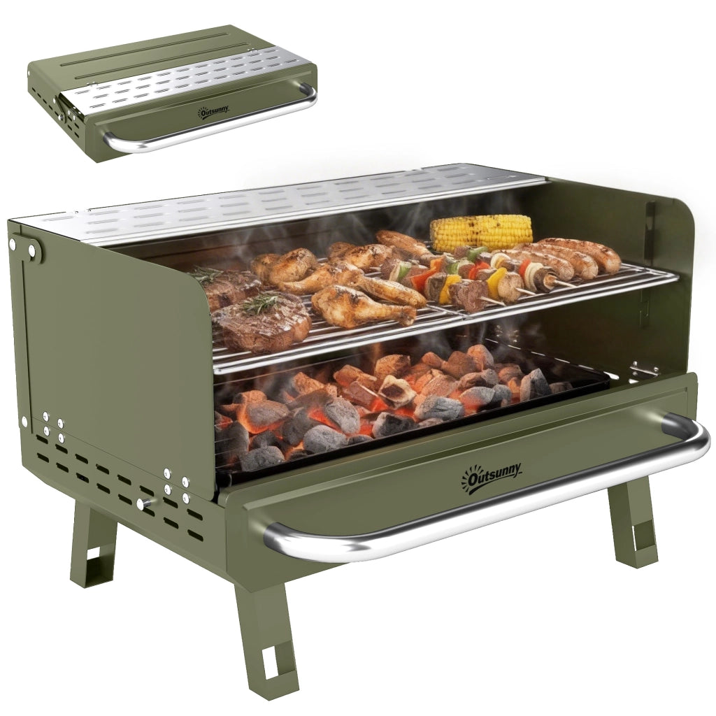 Barbecue a Carbone Pieghevole ¨C zephmum ¨C Verde 52x37x31.8 cm con Griglia Regolabile