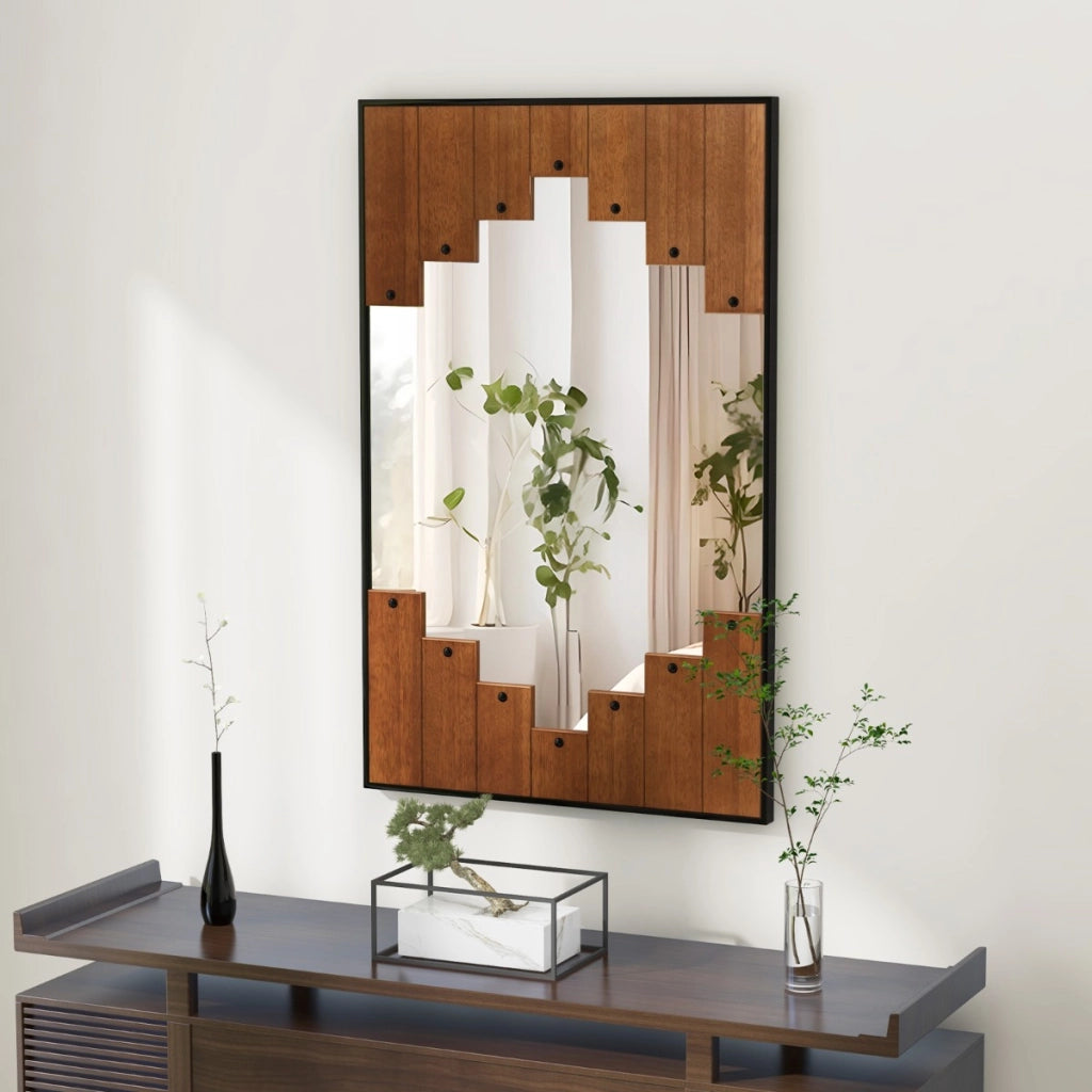 Specchio da parete rettangolare con cornice a tastiera di pianoforte, Specchio da parete grande 100x60cm Nero-Specchi da parete