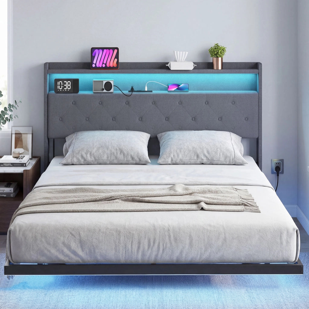 Letto matrimoniale con LED RGB e ricarica ¨C Xylo ¨C 160x200 cm grigio metallo