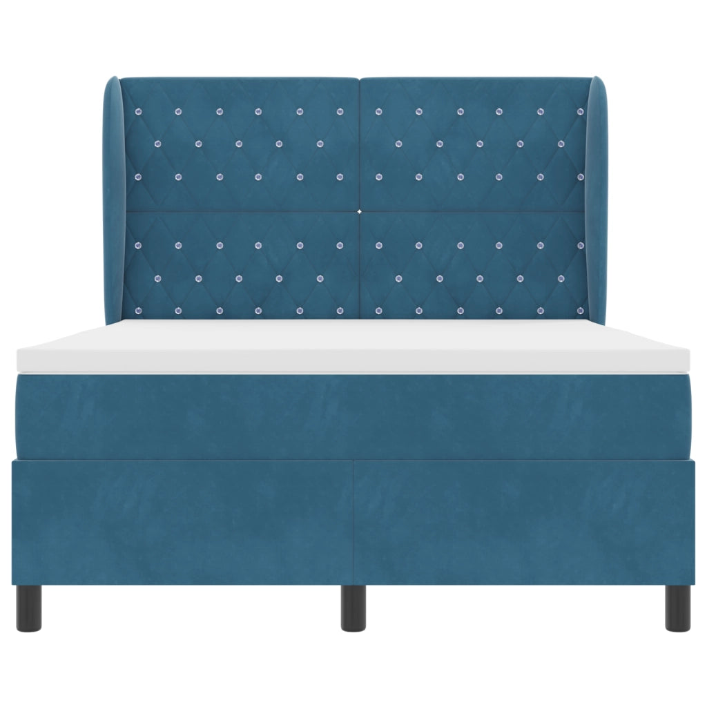 Letto Box Spring  con Materasso Blu Scuro 140x190 cm Velluto