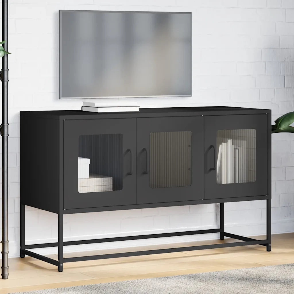 Mobile TV Nero 100,5x39x60,5 cm in Acciaio Laminato a Freddo 853338