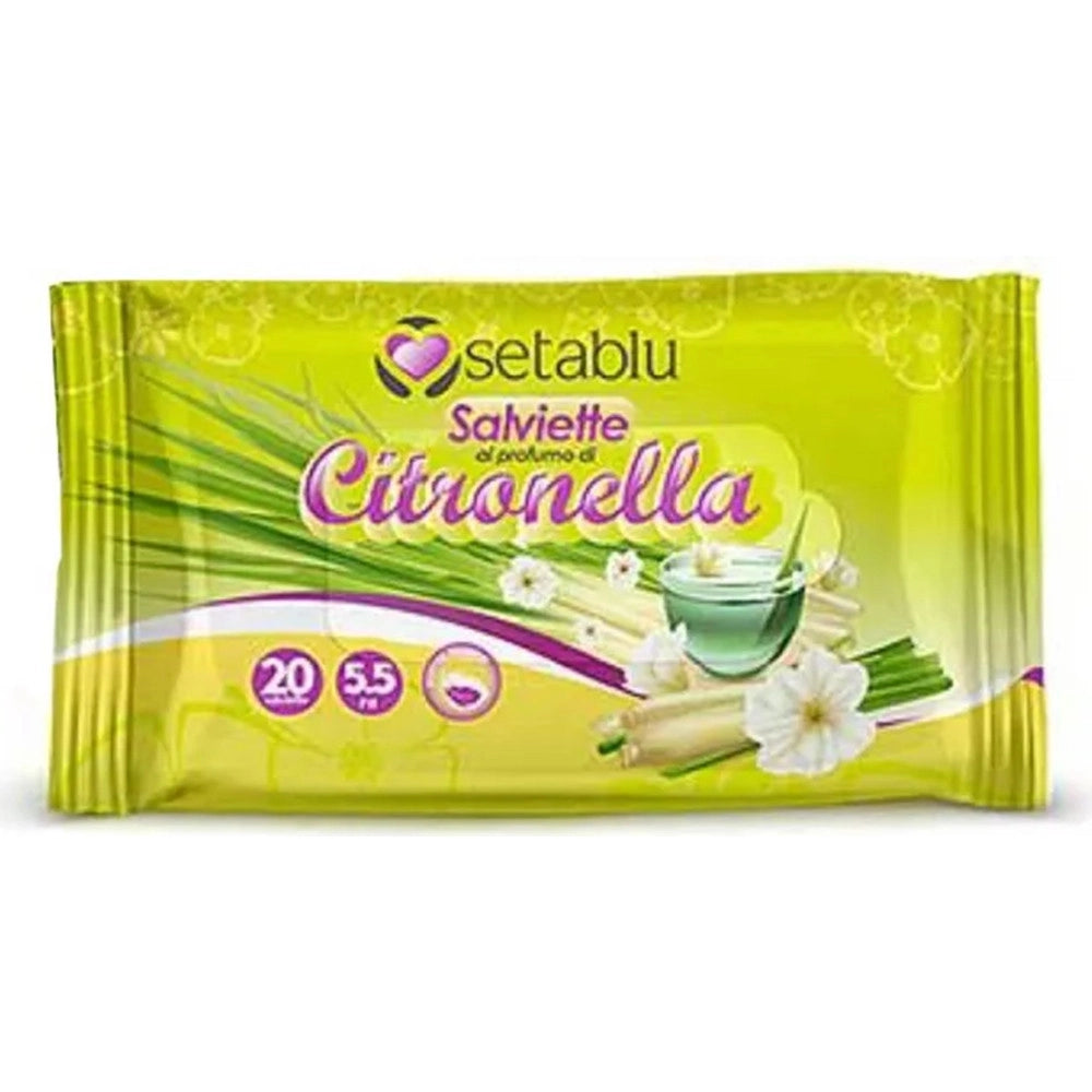 Trade Shop - Set 12pz Da 20 Salviettine Imbevute Al Profumo Di Citronella Anti Zanzara Morbide 59071se -