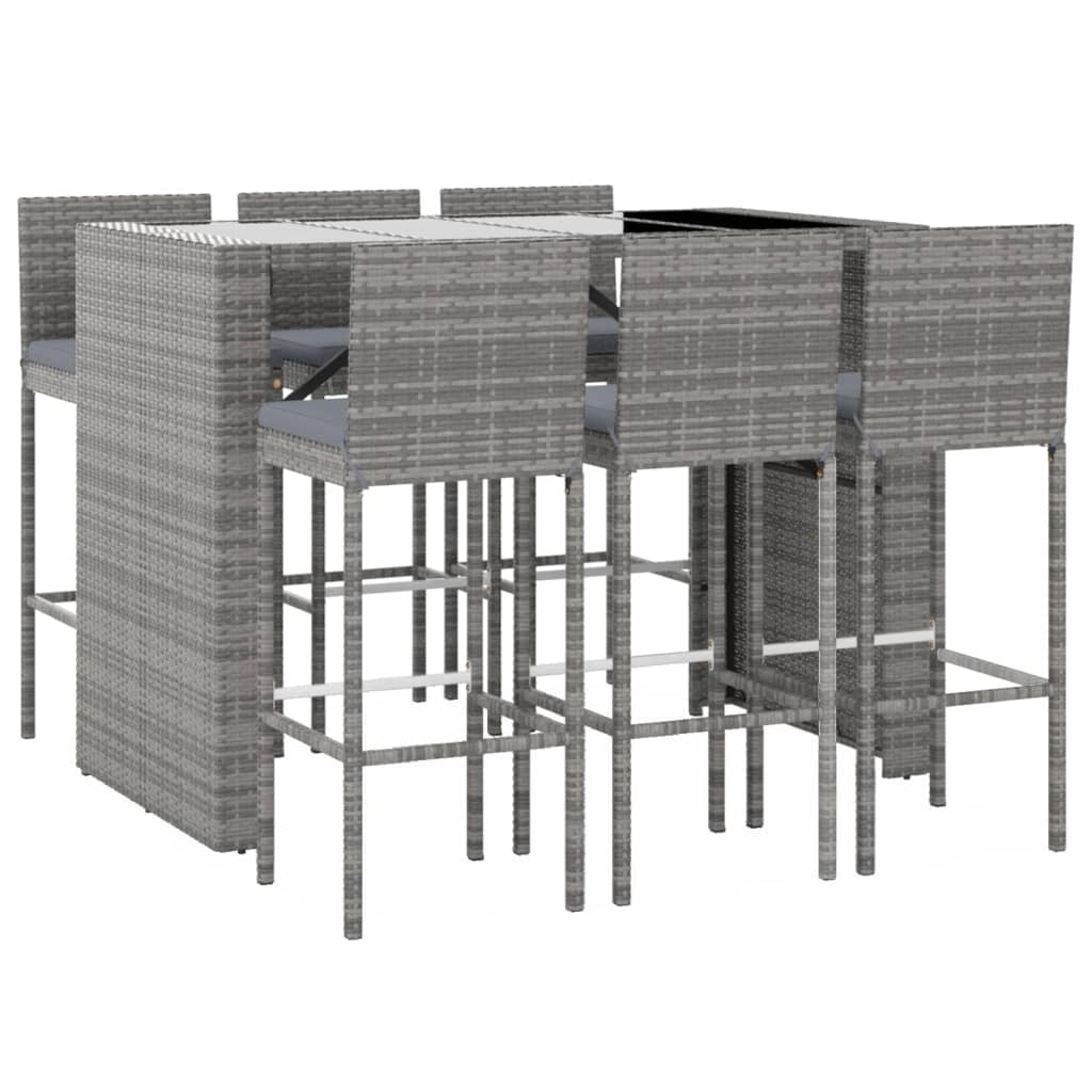 Set da bar da giardino 7 pezzi con cuscini in polyrattan grigio 02_0013423