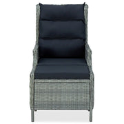 Sedia da Giardino Reclinabile con Pouf Polyrattan Grigio Chiaro 313304