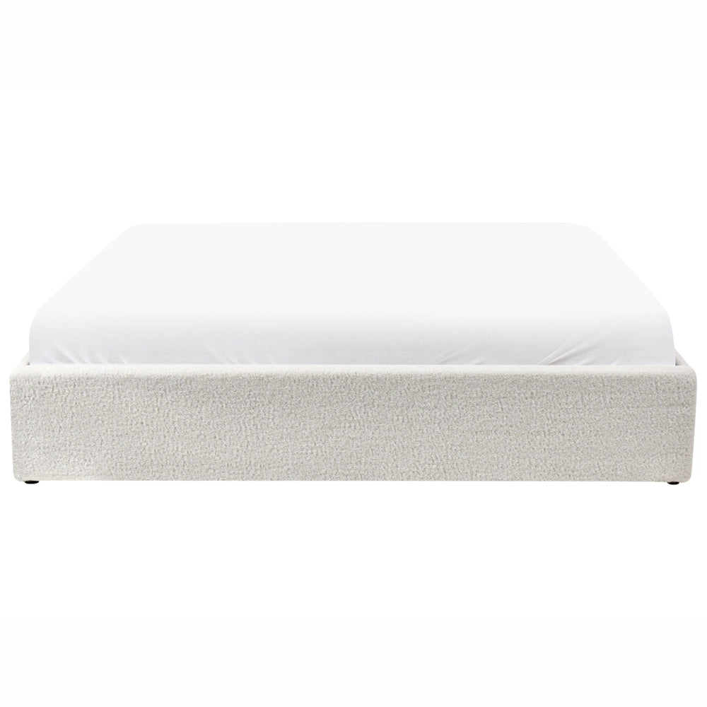 Letto matrimoniale con contenitore in tessuto bouclè bianco sporco 180 x 200 cm portaoggetti stile moderno