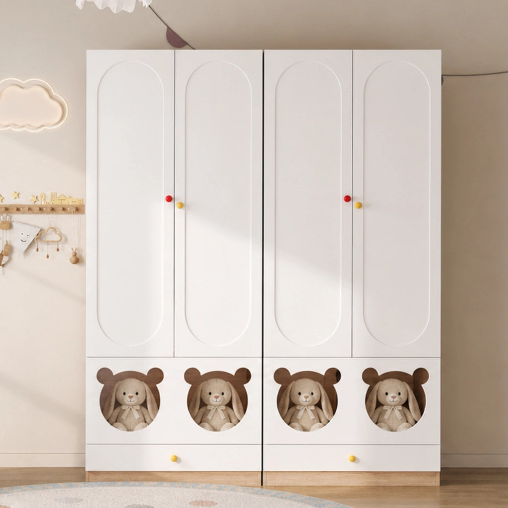 Armadio a 2 ante per bambini con barra appendiabiti e cassetti, 80 × 50 × 200 cm, bianco e effetto legno