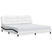Letto matrimoniale | Letto per adulti | Giroletto senza Materasso Hvar Bianco e Nero 200x200 cm in Similpelle