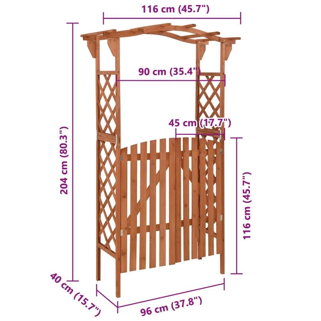 Pergolato con Cancello 116x40x204 cm Legno di Abete Massello 316389