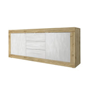 Credenza a 2 porte e 3 cassetti collezione ACCESS. Colori bianco e rovere chiaro.