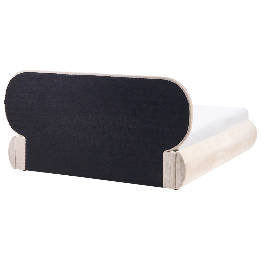 Letto matrimoniale imbottito con struttura a molle a sollevamento trapuntato 160 x 200 beige chiaro e contenitore sollevabile