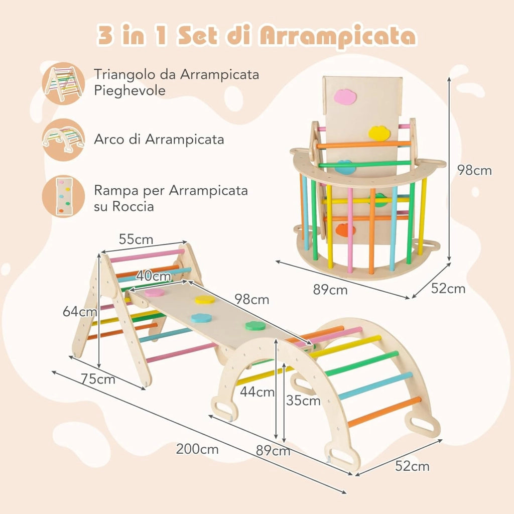 4 in 1 Set da Arrampicata per Bambini, Giocattoli da Arrampicata a Triangolo con Triangolo Arco e Salita, Ideale per Bambini 1 Anni + (Colorato)