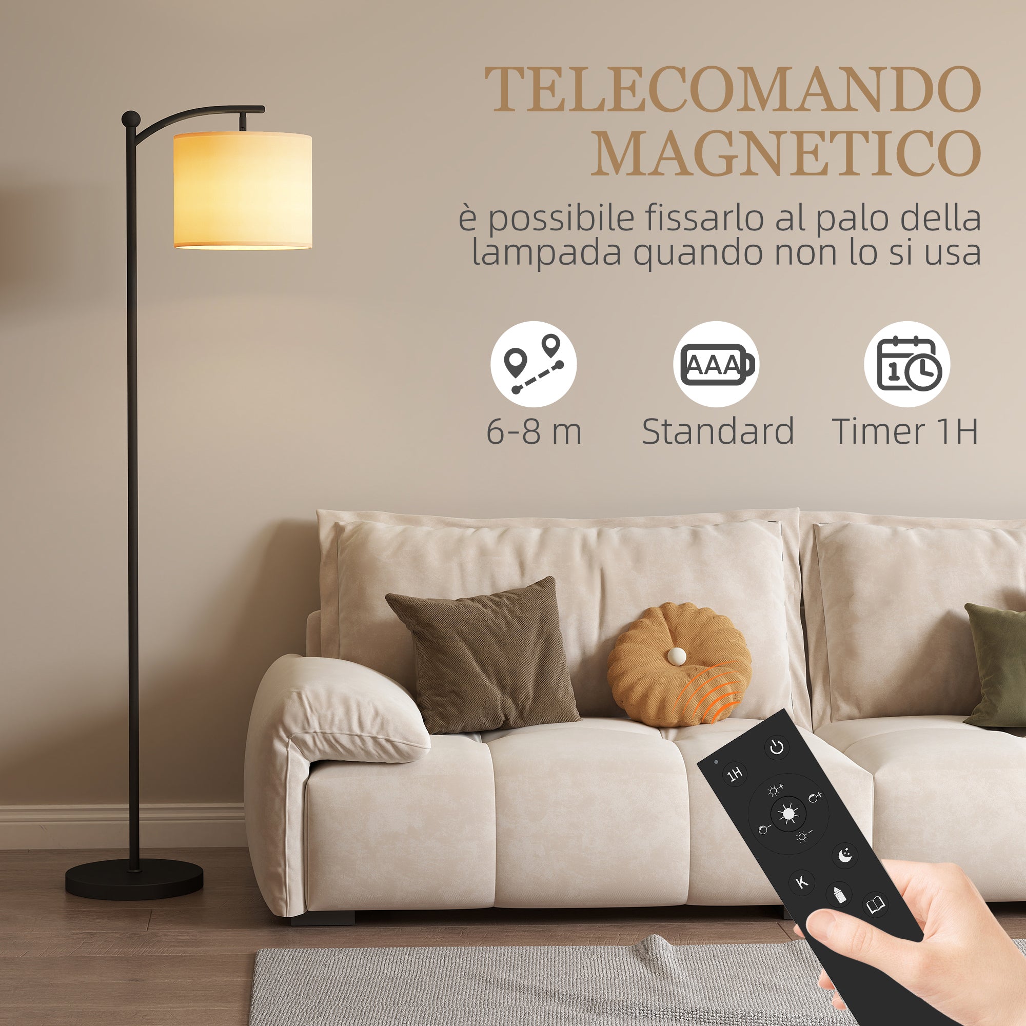 Lampada da Terra LED Dimmerabile con 5 Modalità Preimpostate 54,3x30,6x159,6 cm con Telecomando e Timer 60 Minuti in