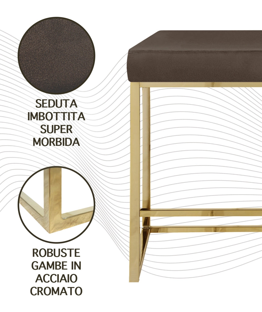 Sgabello Moderno In Velluto Sedile imbottito Gambe In Acciaio Dorato Senza Schienale Casa Sedia Cucina Bar Pub Seduta Rialzata Di Design - Testa di Moro