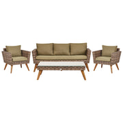 Set giardino in rattan verde oliva composto da divano 3 posti 2 poltrone tavolino esterno elegante