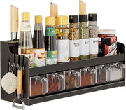 Kruidenrek per parete per lavori di cucina, tavoli, ordine e conservazione, set di contenitori per zucchero e sale, senza perforazione e installazione semplice (nero, 6 contenitori)