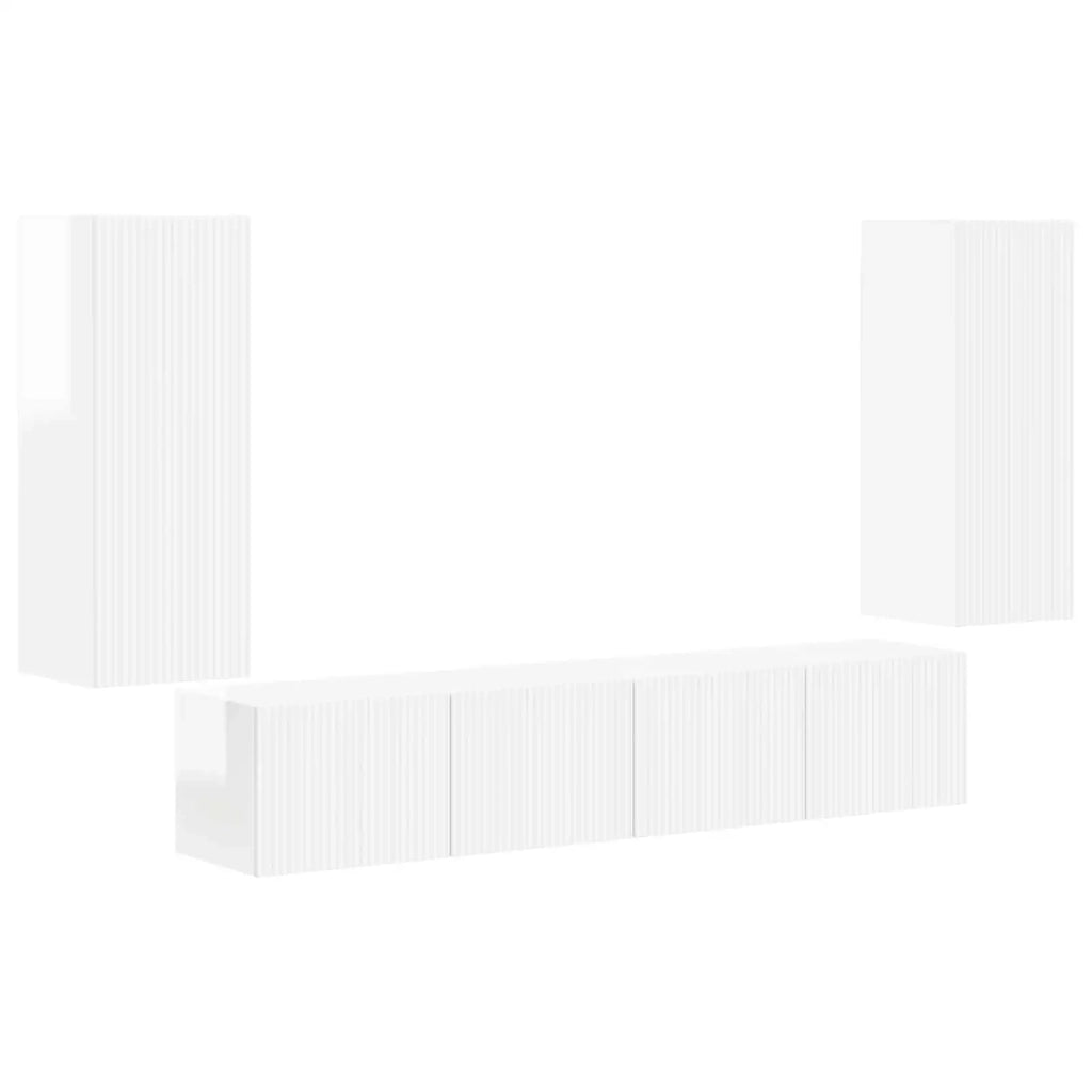 Set di Mobiletto da TV a Parete 4 pcs Bianco Lucido