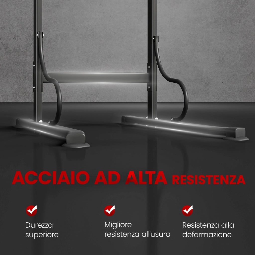 Power Tower Dip Station, Barra per Trazioni Power Tower Stazione Fitness Multifunzione con Altezza Regolabile 171-219cm, Nero Rosso