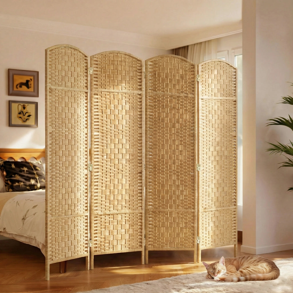Paravento 4 Ante Legno Pieghevole ¨C zephmum ¨C 180x180 cm Legno Naturale