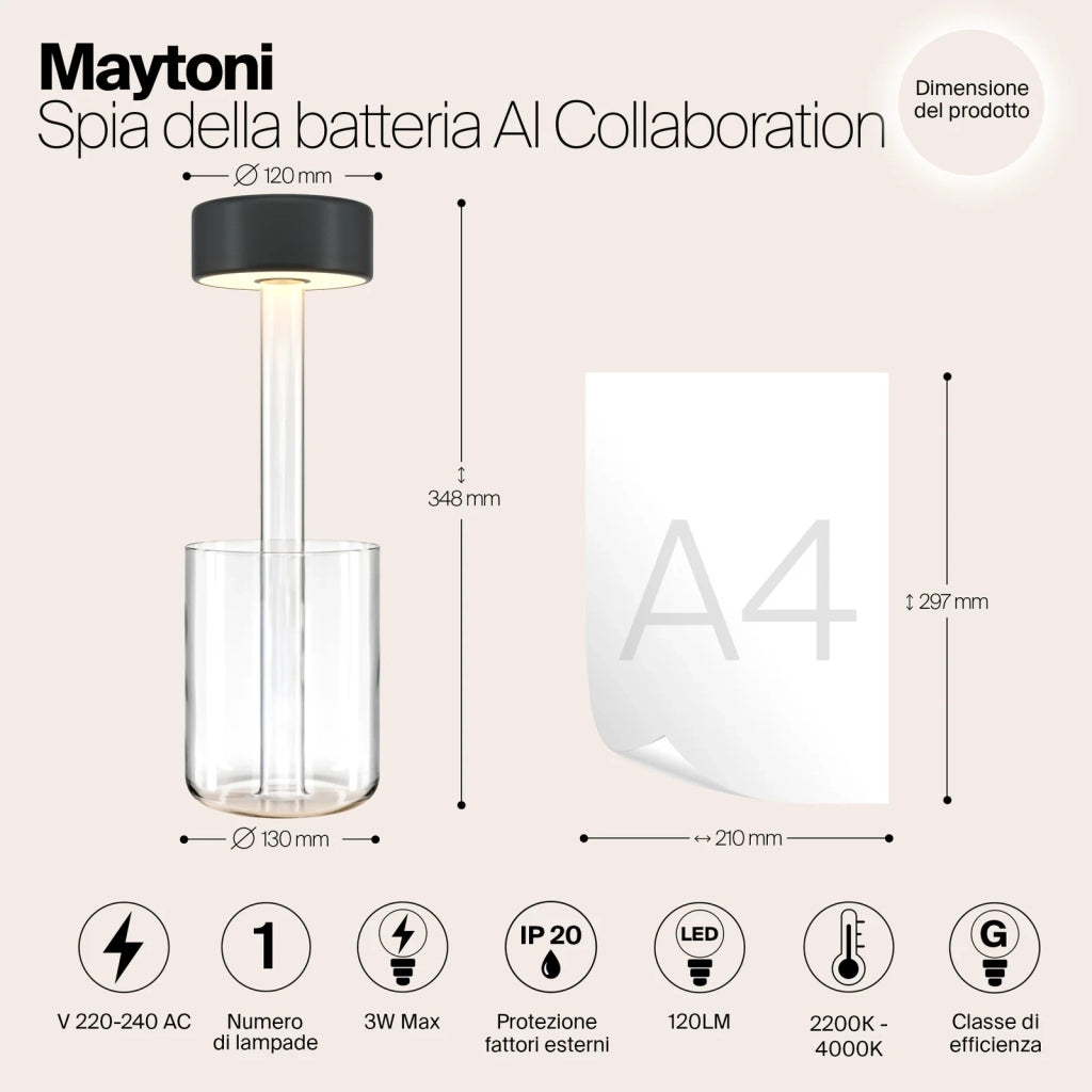 Maytoni Lampada da tavolo moderna AI Collaboration LED integrato 1 luce vetro nero