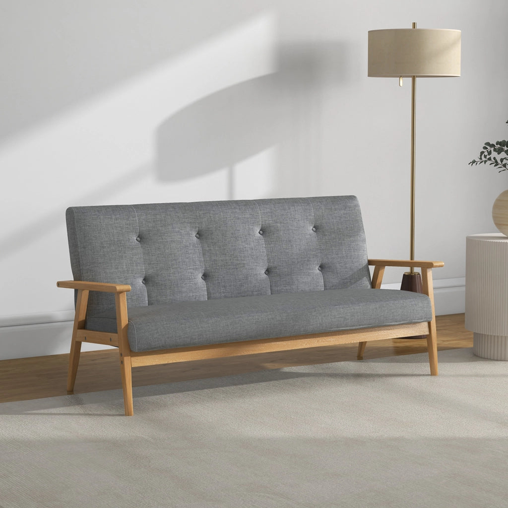 Divano 3 posti scandinavo ¨C Xylo ¨C tessuto grigio imbottito con schienale capitonn¨¦ 154,5 cm