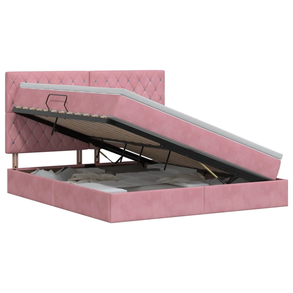 Letto con contenitore e materasso Rosa 180 x 200 cm Velluto 3459650