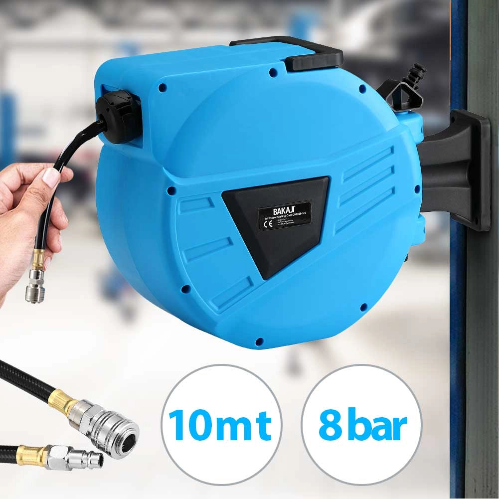 Avvolgitubo per aria compressa con tubo da 10 mt, attacco da 1/4, fissaggio a parete