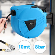 Avvolgitubo per aria compressa con tubo da 10 mt, attacco da 1/4, fissaggio a parete