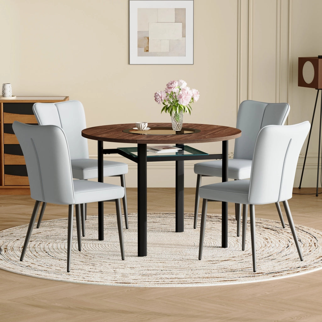 Tavolo da pranzo per 4 persone con piano rotondo in MDF e vetro, 1 ripiano in vetro, per cucina e soggiorno, 100 cm