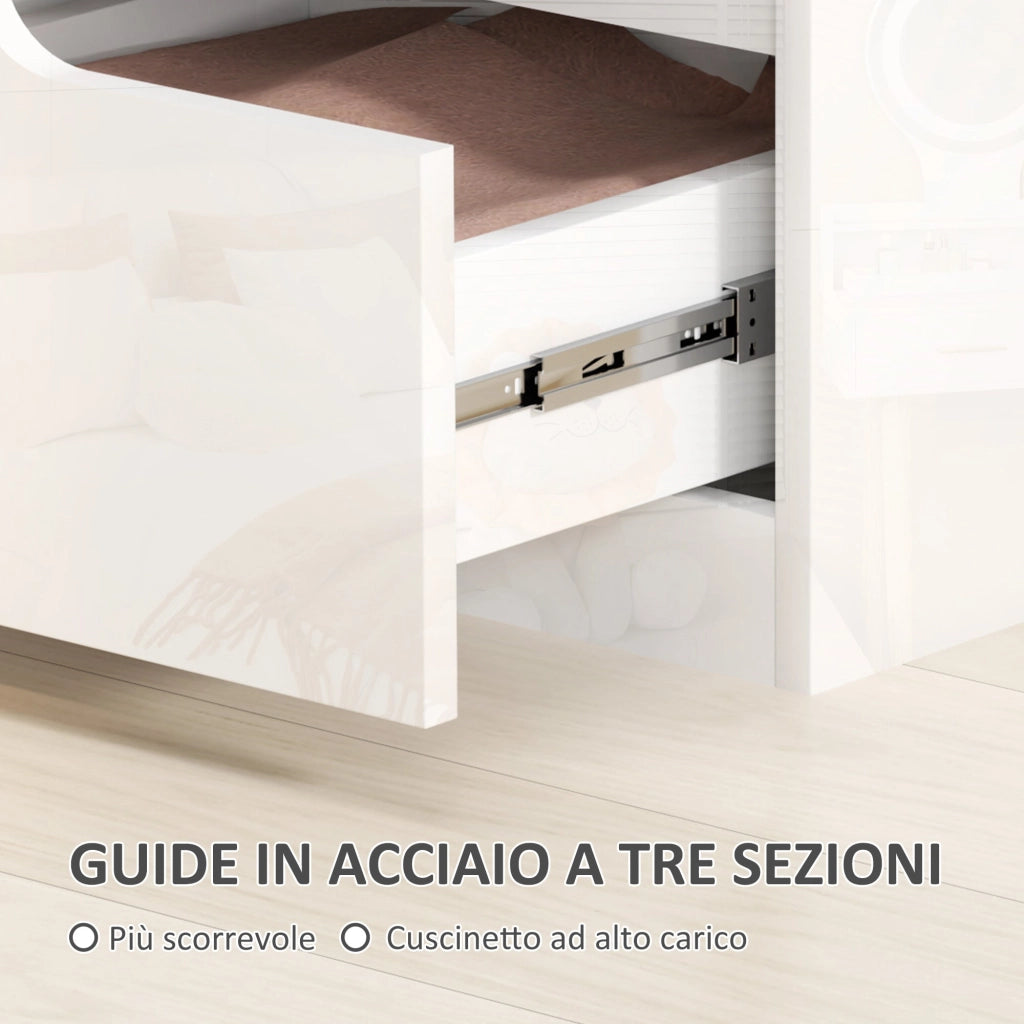 Comodino con Cassetti 40x40x48 cm in Legno Bianco Lucido