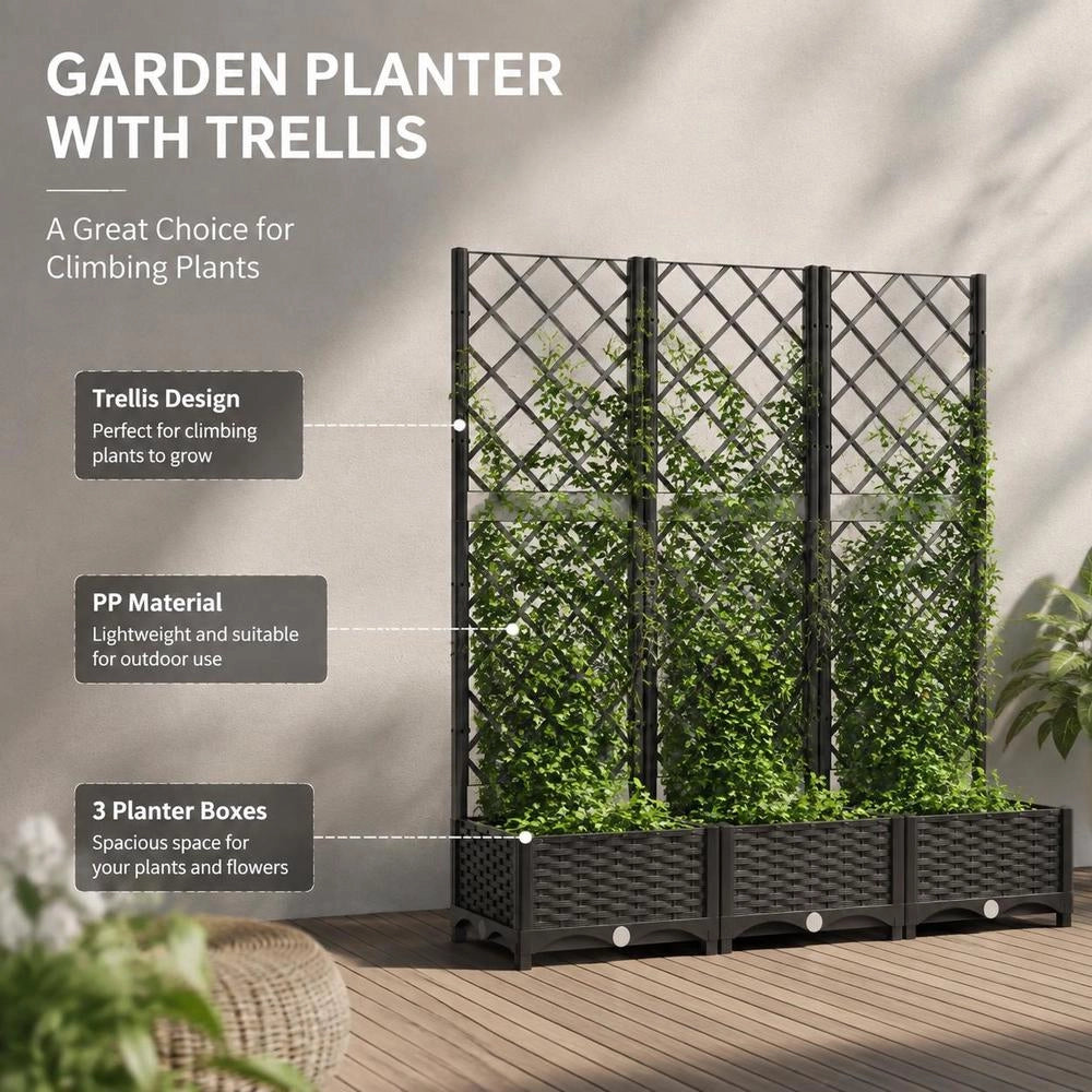 Garden Planter With Trellis, Black, 120 X 40 X 121.5 Cm, PP
