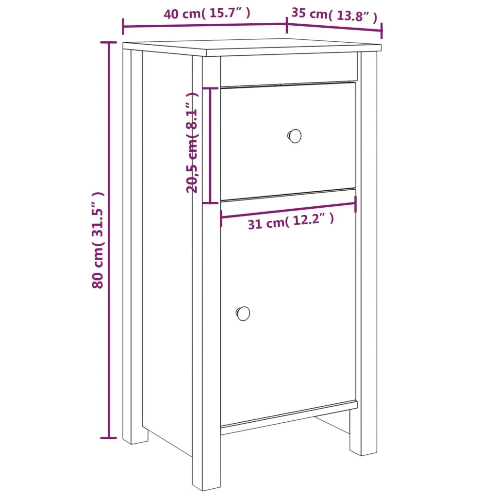 Credenza Bianca 40x35x80 cm in Legno Massello di Pino 813756