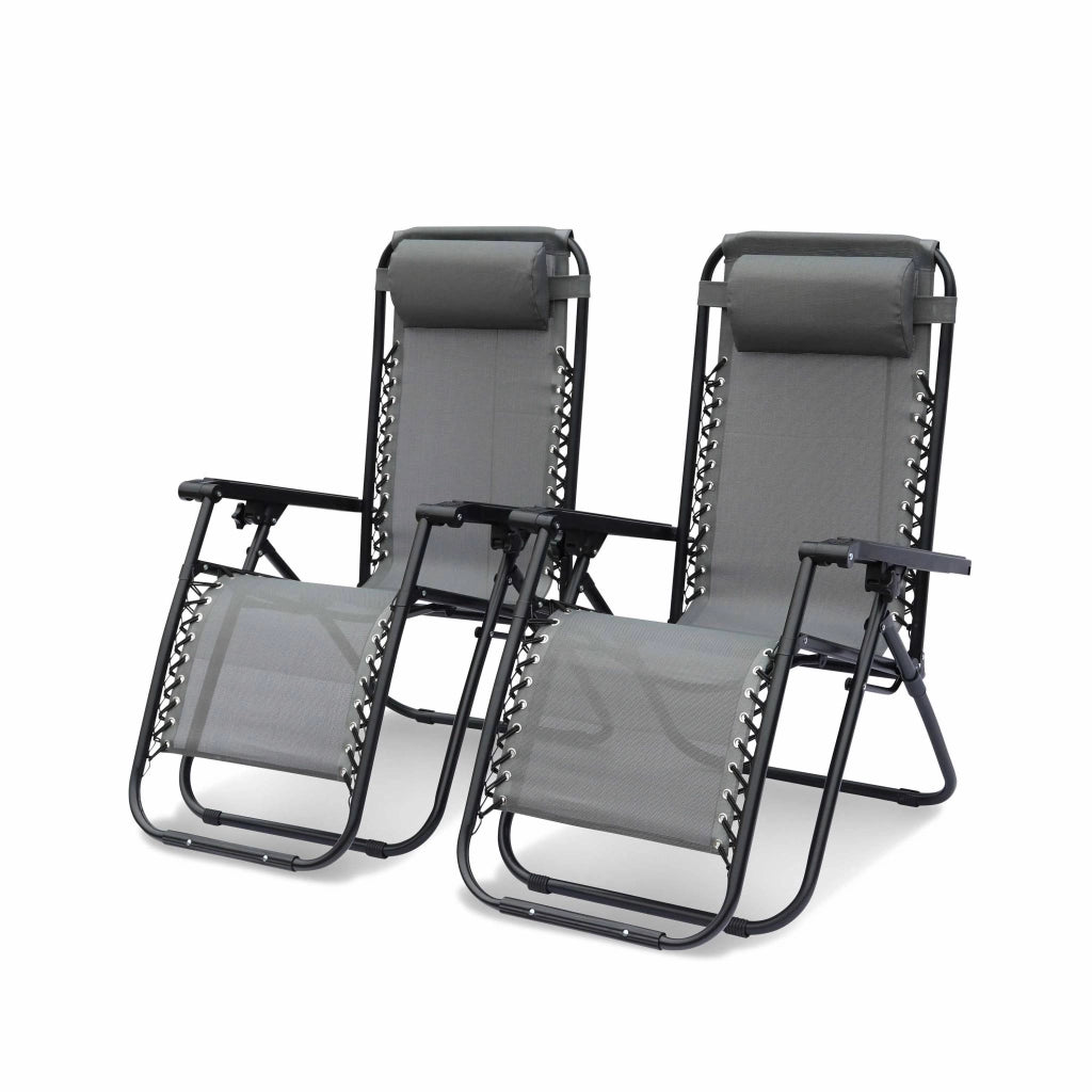 Set di 2 sdraio gravità zero pieghevoli con poggiatesta, grigio