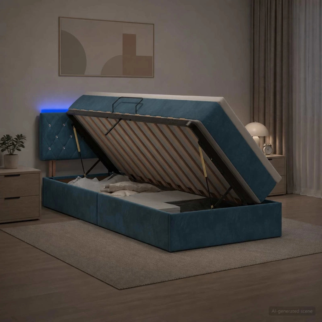 Letto con contenitore LED e materasso Blu Scuro 100 x 200 cm 3459172